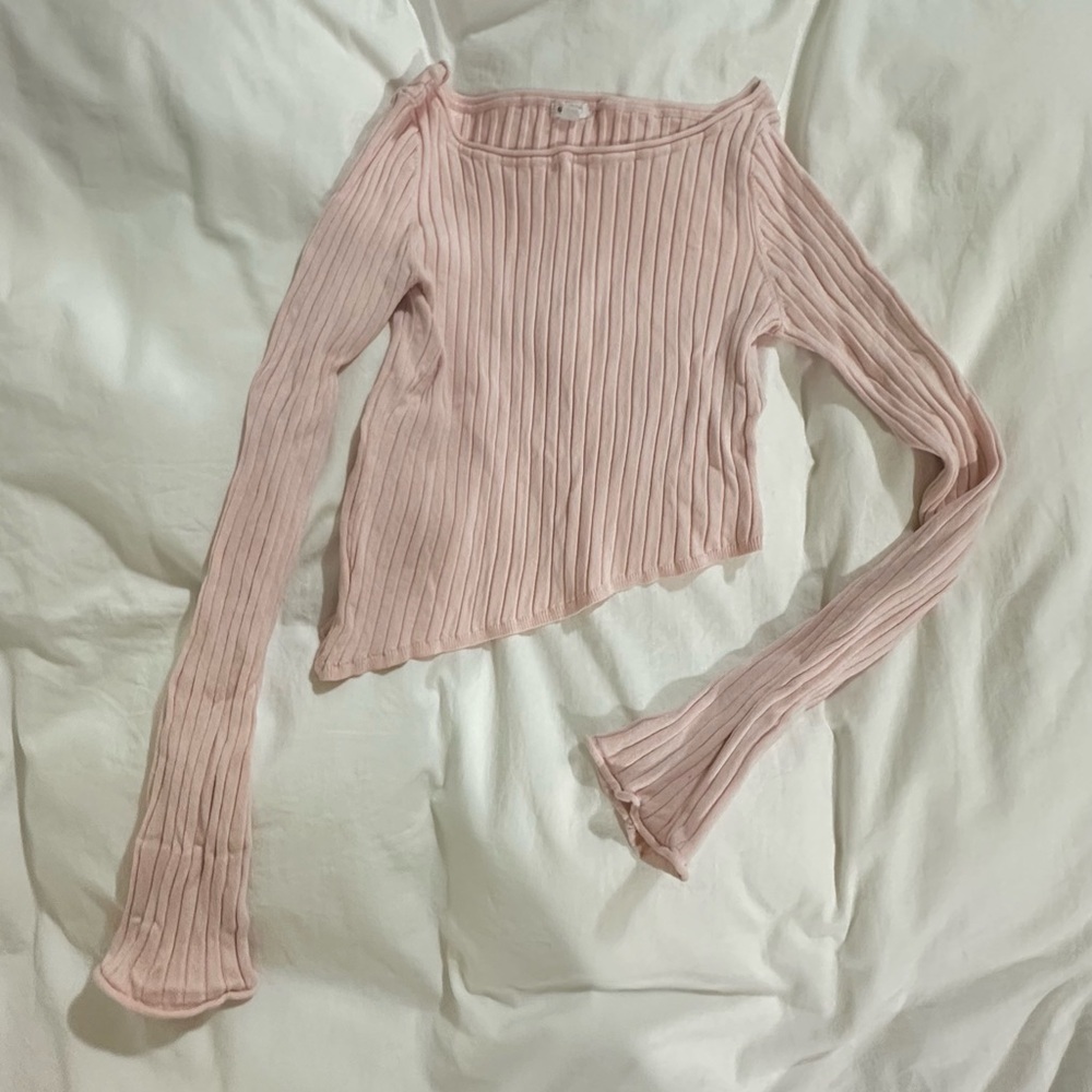 Garage Light Pink Ribbed Long Sleeve Top